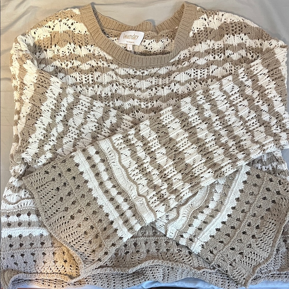 Laundry By Shelli Segal Women's Tan and Cream Knit Sweater